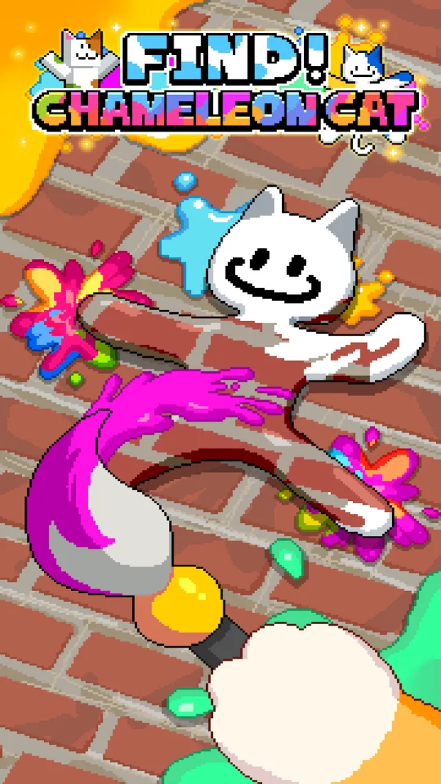 Gato branco em estilo pixel sobre uma parede de tijolo, num ecrã do Cat Jump