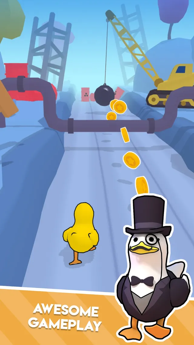 Ecrã do Duck On The Run com um pato a correr por uma pista de gelo
